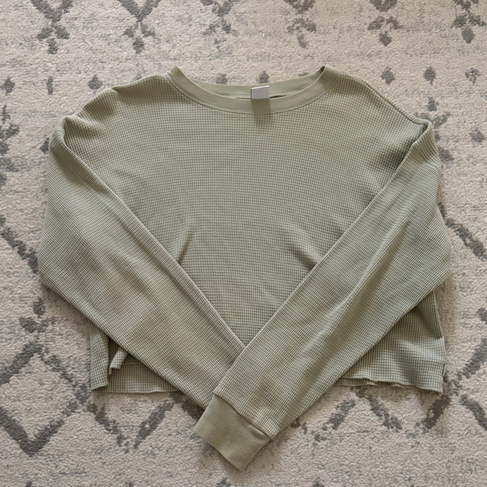 TNA Sage Green Waffle Knit Long Sleeve Top